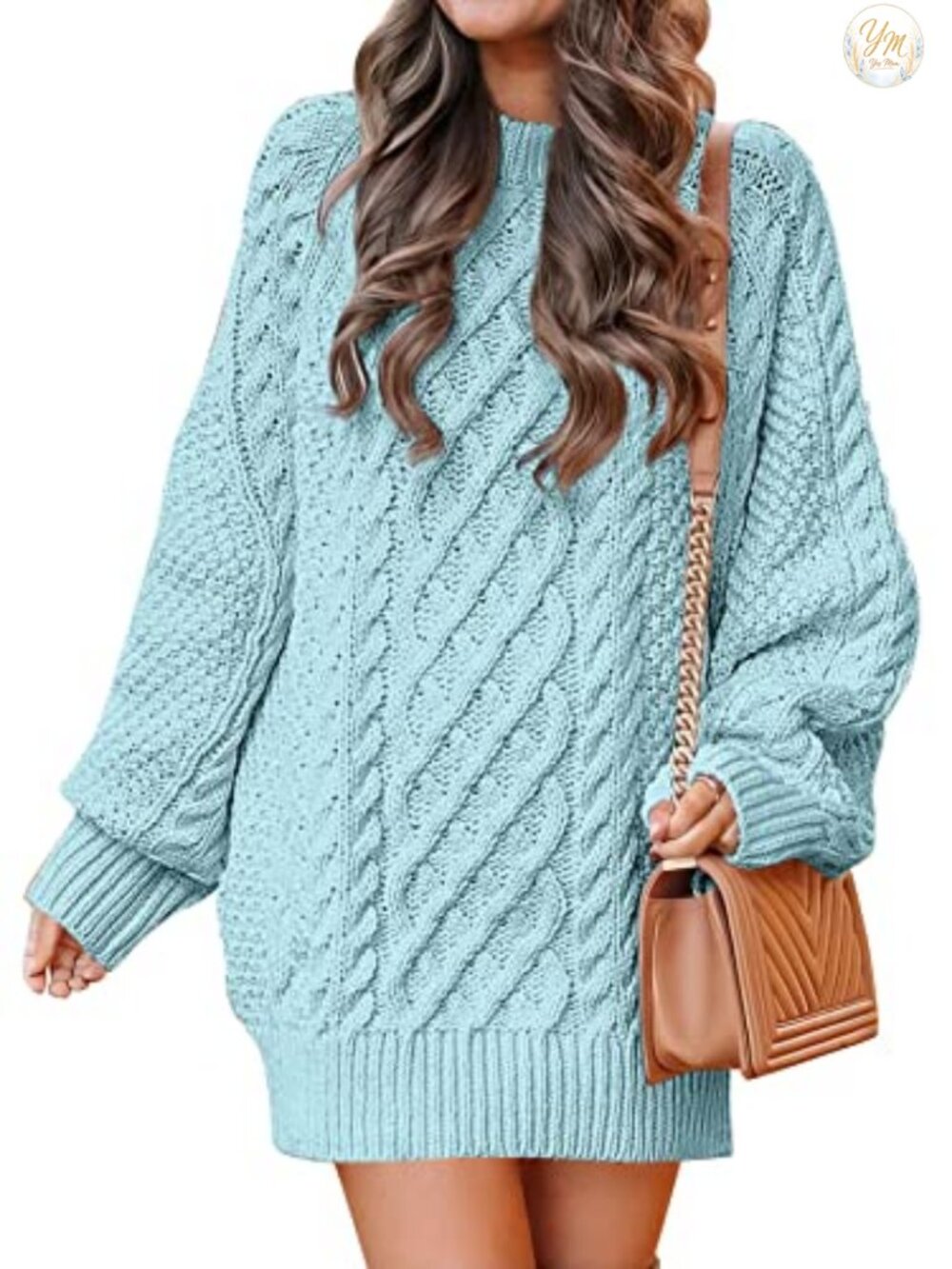 Oversized Cable Knit Mini Sweater Dress Long Sleeve Pullover